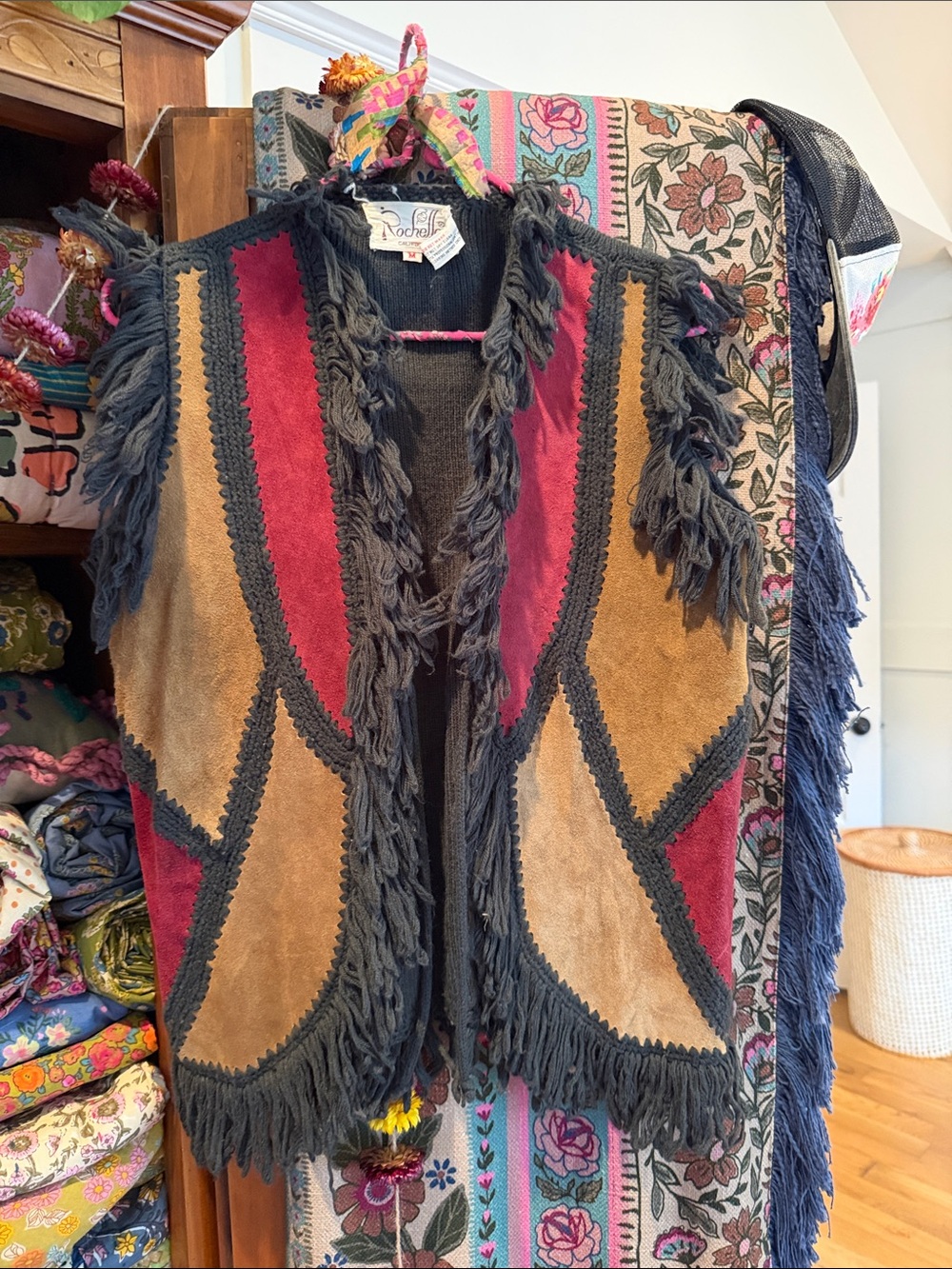 Rochelle brand Suede Fringe Vest - Black, Tan & Burgundy
